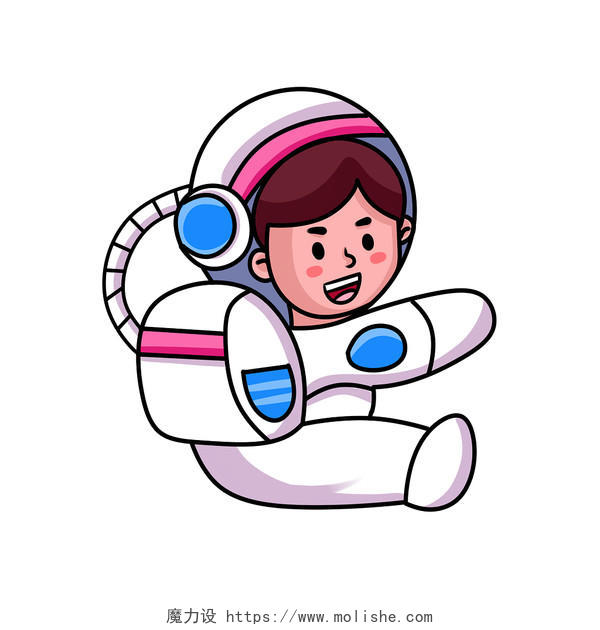 蓝色手绘卡通宇航员太空人元素PNG素材
